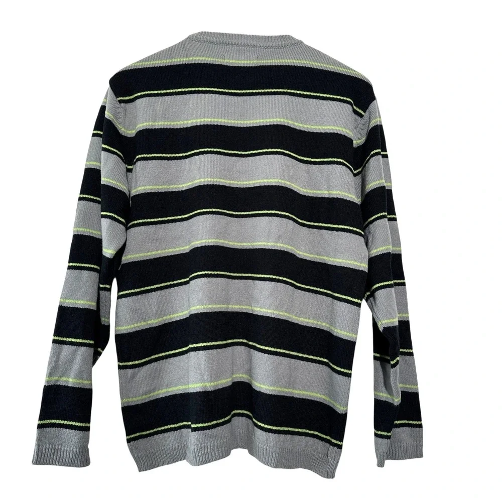 J. G. HOOK Vintage Sweater NWT Gray Black Lime Stripes‎ 100% Acrylic Size Large